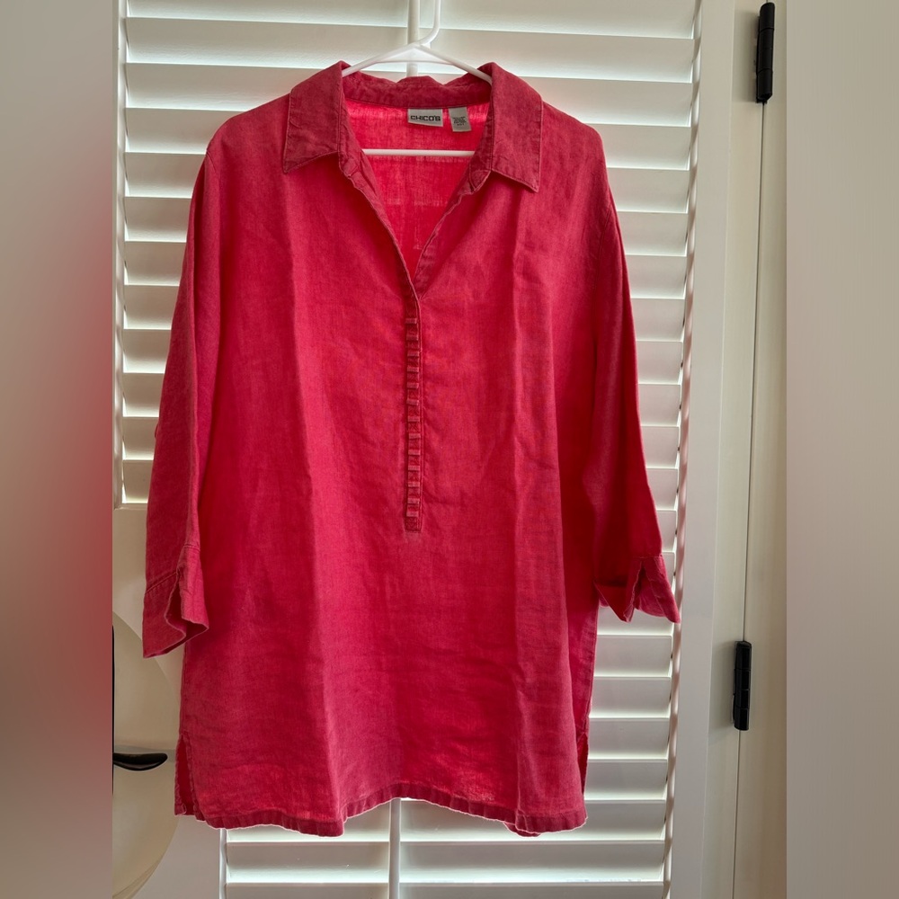 Chico’s red linen tunic, cover-up, Size 3 (L)